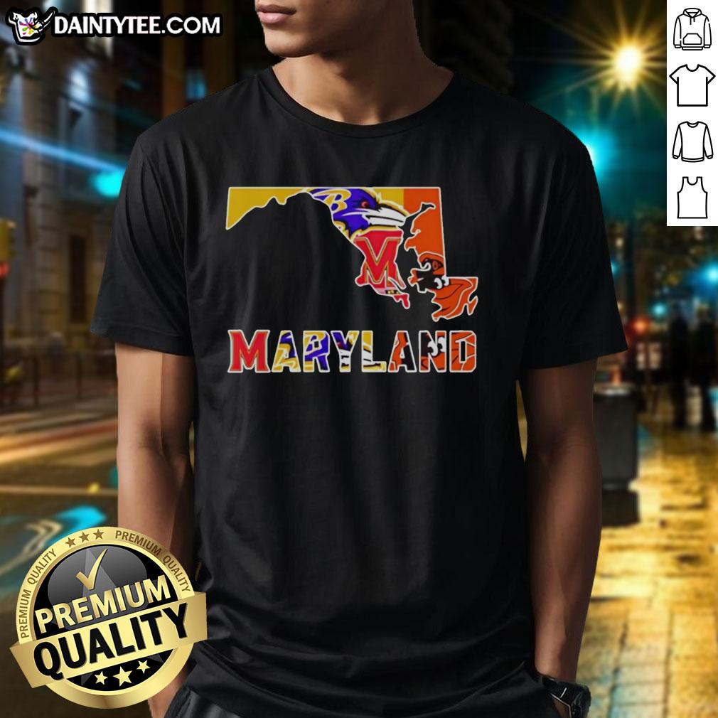 nice-maryland-sports-teams-graphic-transfer-state-t-shirt-1 Nice Maryland Sports Teams Graphic Transfer State T-Shirt featuring vibrant team logos and the Maryland state outline.