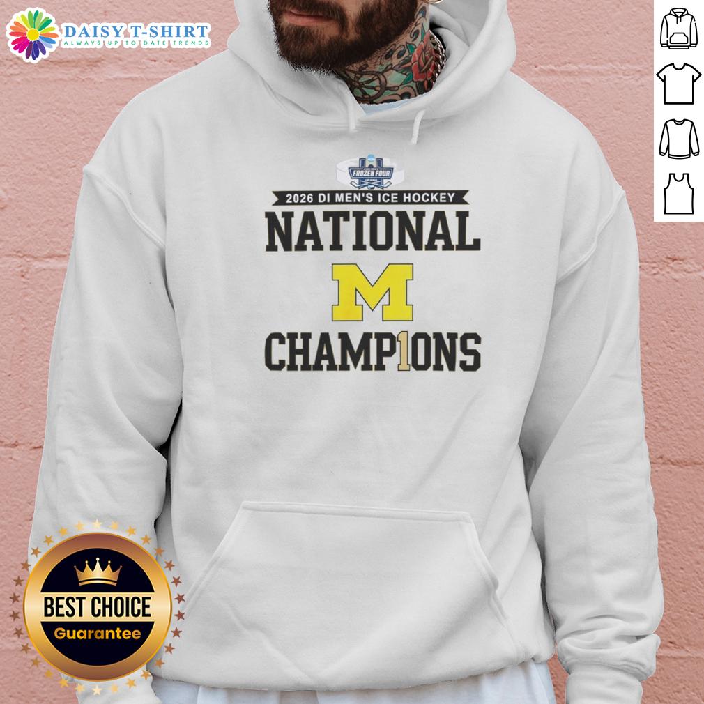 Nice Michigan Wolverines 2026 Di Men'S Ice Hockey Frozen Four Champions Hoodie 2026 Michigan Wolverines Men's Ice Hockey Frozen Four Champions hoodie in navy blue with team logo and championship design.