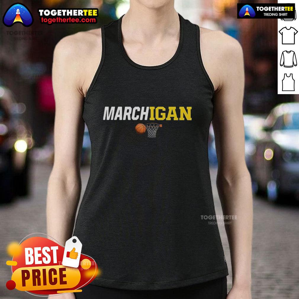Nice Michigan Wolverines Marchigan Tank Top Alt Text: Stylish Nice Michigan Wolverines Marchigan tank top featuring team colors and logo, perfect for game day attire.