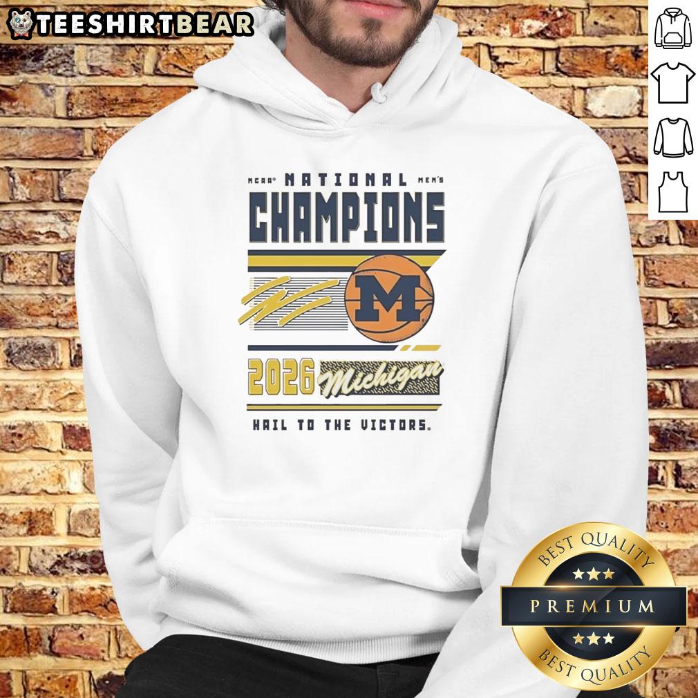 nice-michigan-wolverines-ncaa-mens-basketball-national-champions-2026-hail-to-the-victors-hoodie 2026 NCAA Men's Basketball National Champions hoodie featuring Michigan Wolverines logo and 'Hail To The Victors' text.