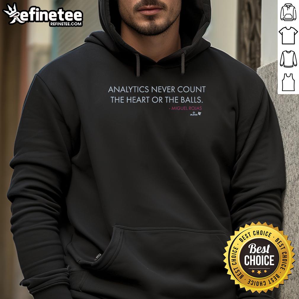 nice-miguel-rojas-analytics-never-count-the-heart-or-the-balls-hoodie Nice Miguel Rojas hoodie featuring 'Analytics Never Count The Heart Or The Balls' design for sports enthusiasts.