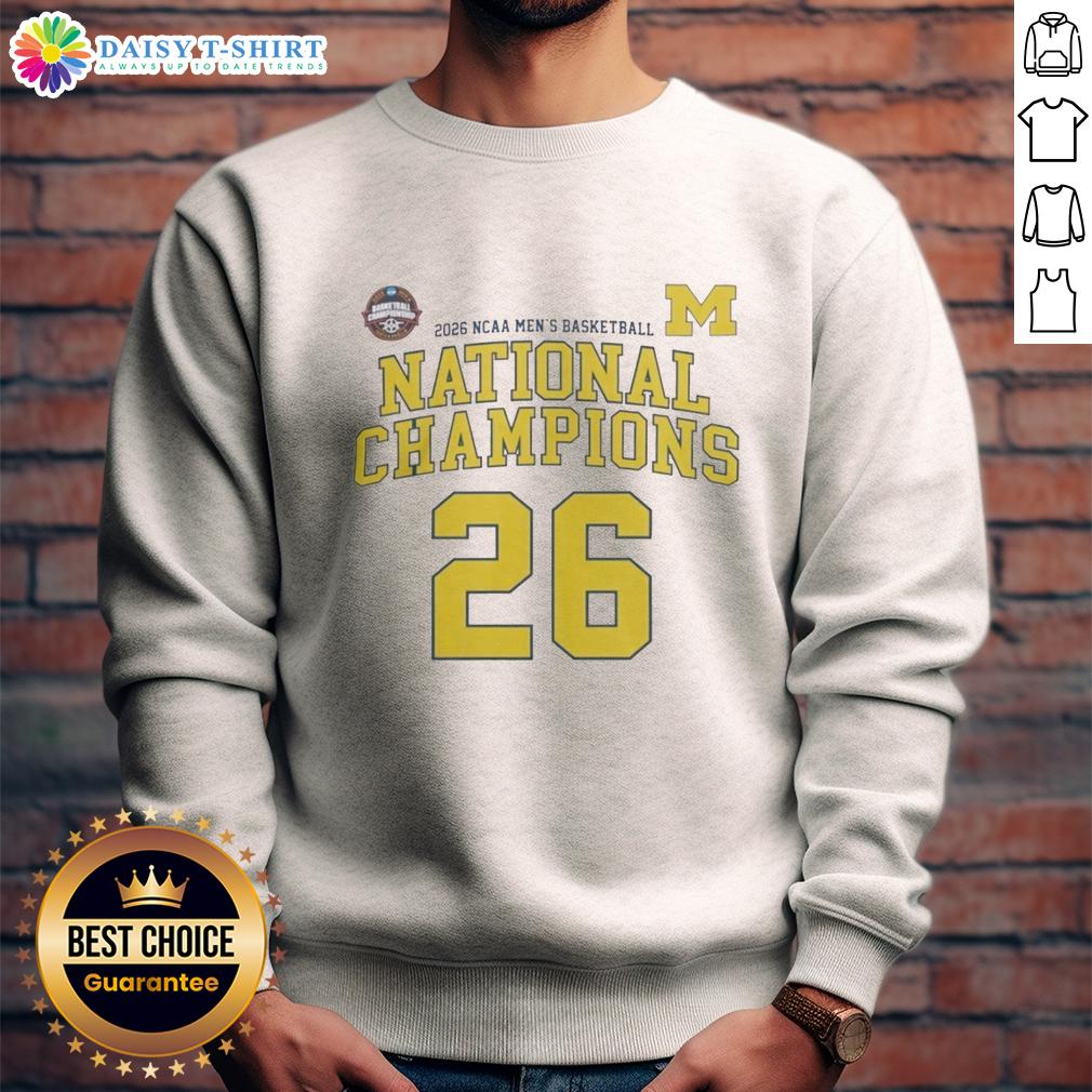 Nice Ncaa Division I Men'S Basketball Michigan 26 National Champions Sweatshirt Michigan NCAA Division I Men's Basketball National Champions sweatshirt in navy, showcasing team pride and style.