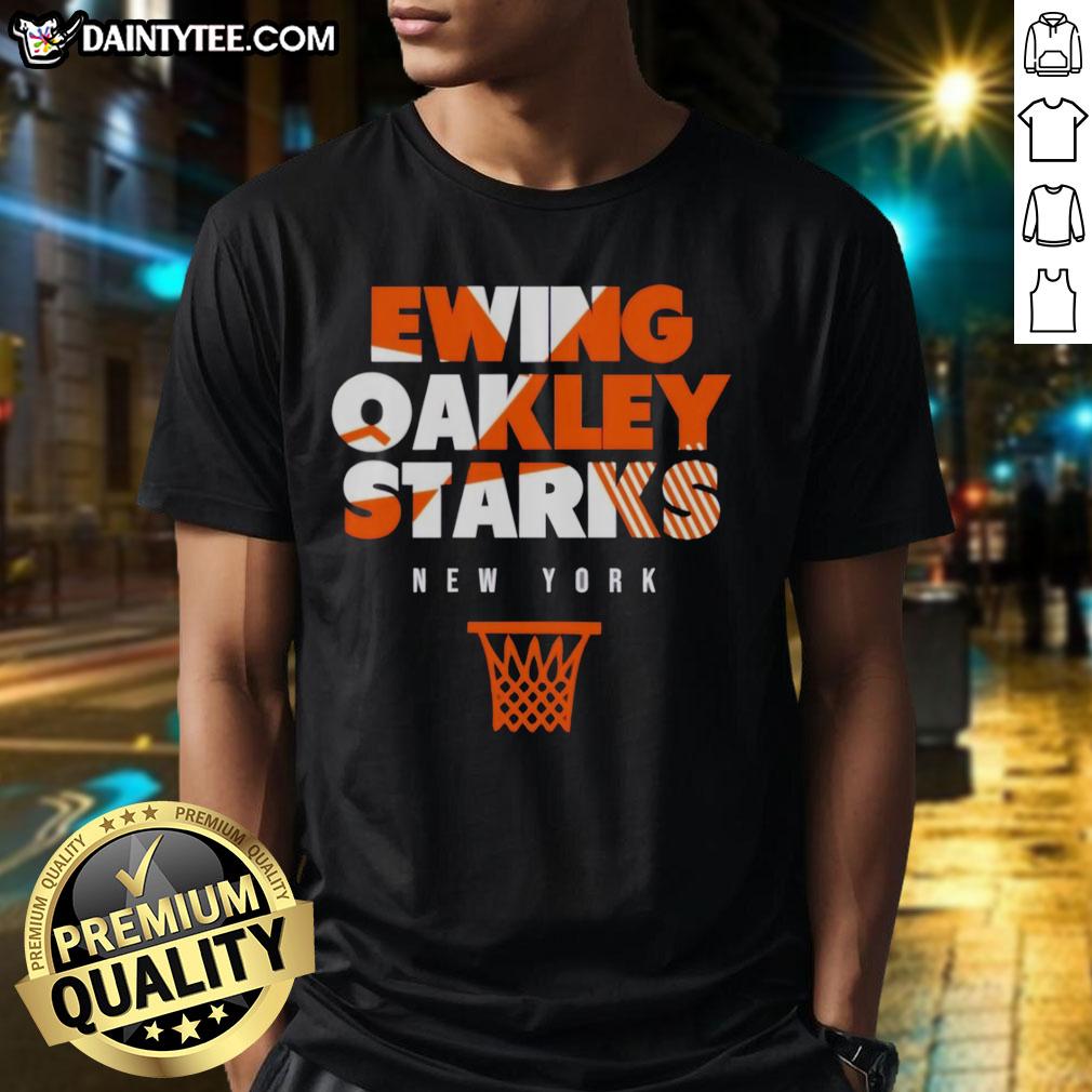 nice-new-york-knicks-ewing-oakley-starks-throwback-basketball-t-shirt Nice New York Knicks Ewing Oakley Starks throwback basketball T-shirt featuring classic team colors and iconic player graphics.