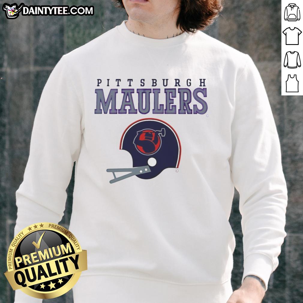 nice-pittsburgh-maulers-usfl-helmet-and-wordmark-sweatshirt Alt Text: Pittsburgh Maulers USFL helmet and wordmark sweatshirt in vibrant colors, showcasing team spirit and style.