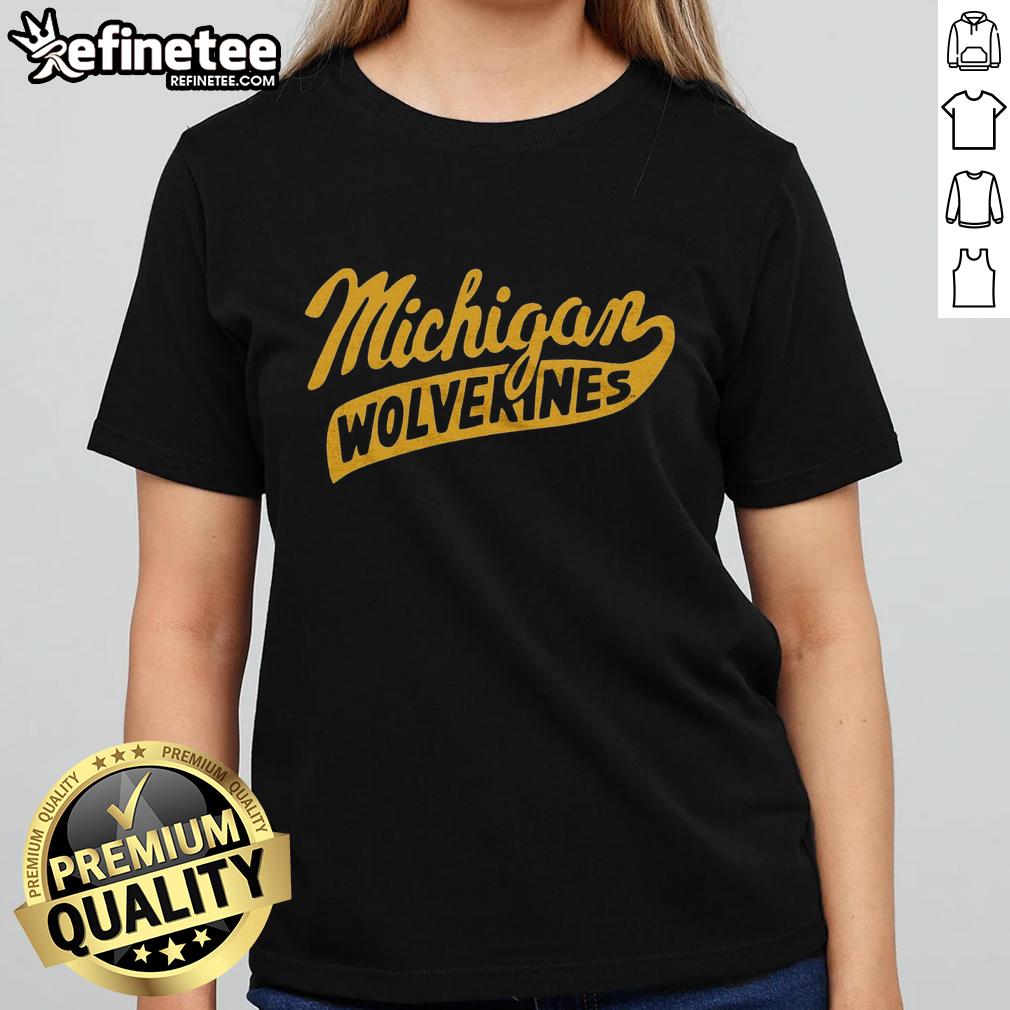 nice-script-michigan-wolverines-ladies-tee Stylish Nice Script Michigan Wolverines Ladies Tee featuring a vibrant design perfect for female fans of the team.