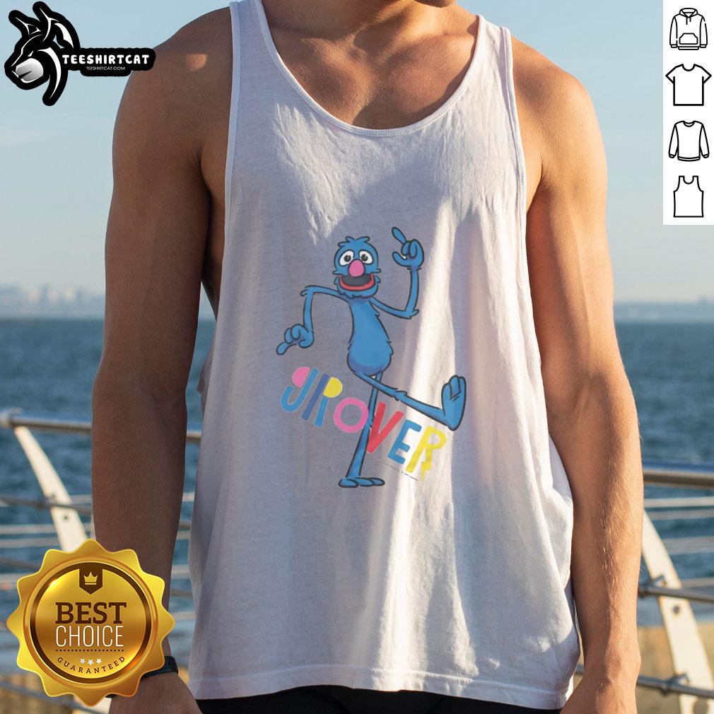 nice-sesame-street-grover-bauhaus-cartoon-text-tank-top Grover from Sesame Street in a Bauhaus style on a trendy tank top, perfect for fans of unique cartoon apparel.