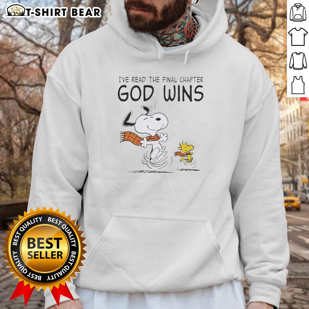Nice Snoopy And Woodstock I'Ve Read The Final Chapter God Wins Hoodie Alt Text: Cozy hoodie featuring Snoopy and Woodstock with I've read the final chapter, God wins text design.