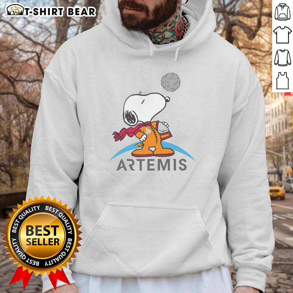 Nice Snoopy Artemis Astronaut Hoodie Cute Snoopy Artemis astronaut hoodie featuring Snoopy in a space suit against a starry background.