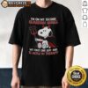 Alt Text: Funny Snoopy t-shirt featuring 'I'm On My Second Guardian Angel' design, perfect for humor lovers and dog fans.