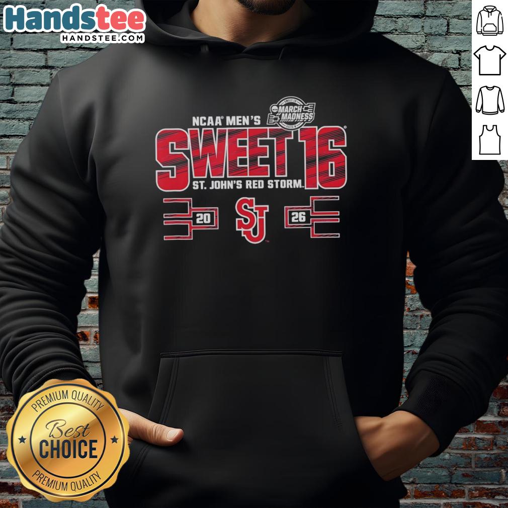 nice-st-johns-red-storm-ncaa-mens-sweet-16-2026-mens-march-madness-hoodie Alt Text: Men's March Madness hoodie featuring Nice St. John's Red Storm logo for NCAA Men's Sweet 16 2026.