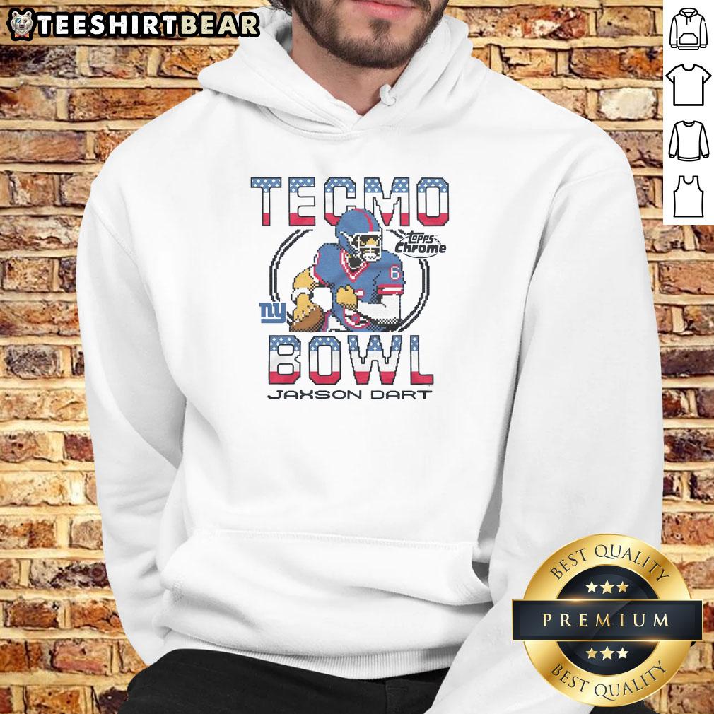 nice-tecmo-bowl-x-topps-chrome-giants-jaxson-dart-hoodie Alt Text: Nice Tecmo Bowl X Topps Chrome Giants Jaxson Dart hoodie featuring vibrant graphics and a stylish design.