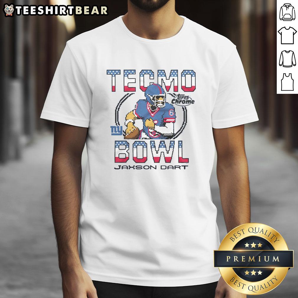 nice-tecmo-bowl-x-topps-chrome-giants-jaxson-dart-t-shirt-1 Nice Tecmo Bowl X Topps Chrome Giants T-Shirt featuring Jaxson Dart, perfect for fans and collectors of retro sports apparel.