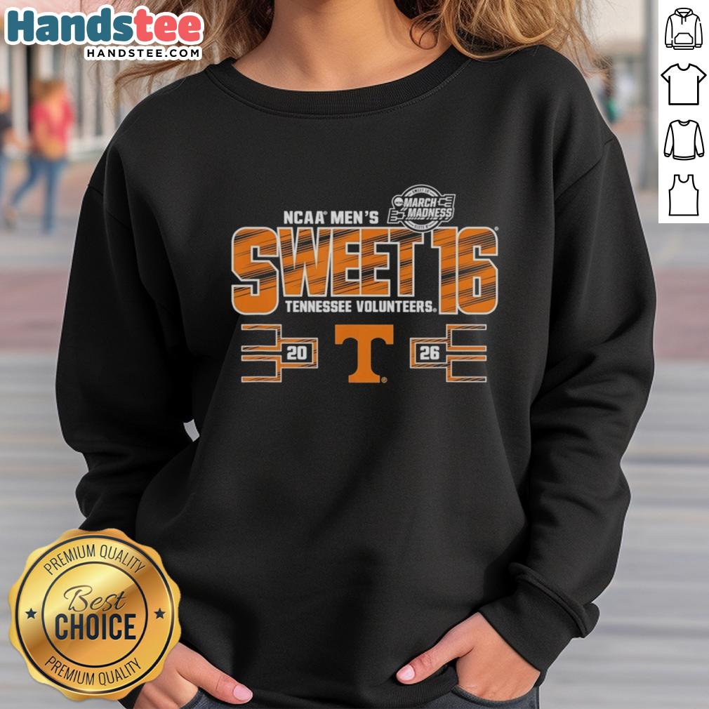 nice-tennessee-volunteers-ncaa-mens-sweet-16-2026-mens-march-madness-sweatshirt 2026 NCAA Men's March Madness Tennessee Volunteers Sweet 16 sweatshirt in orange and white, perfect for fans.