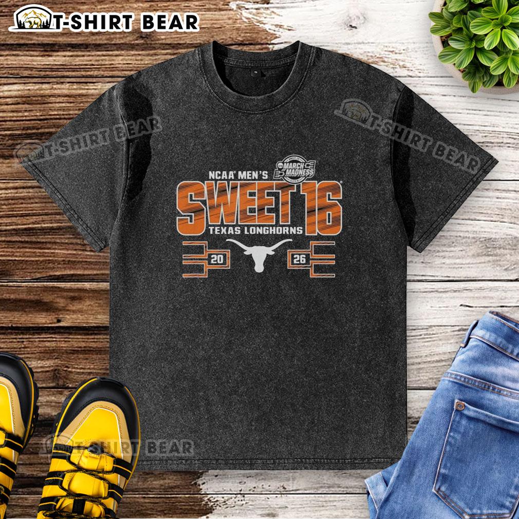 Nice Texas Longhorns Ncaa Men'S March Madness Sweet 16 2026 Washed T Shirt 2026 NCAA Men's March Madness Sweet 16 Texas Longhorns washed t-shirt featuring team logo and vibrant colors.