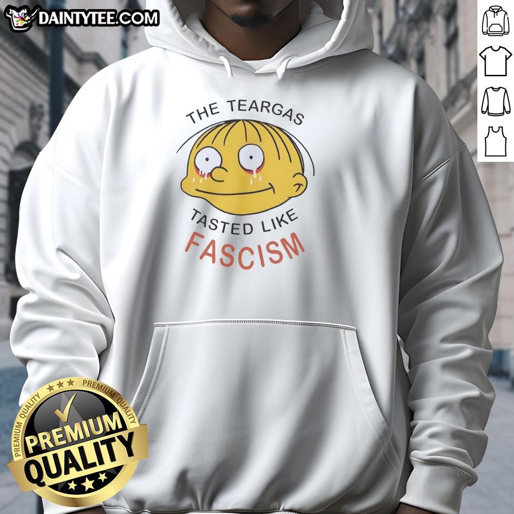 nice-the-teargas-tastes-like-fascism-hoodie Alt Text: Nice The Teargas Tastes Like Fascism hoodie design featuring bold text and graphic elements, perfect for protest wear.