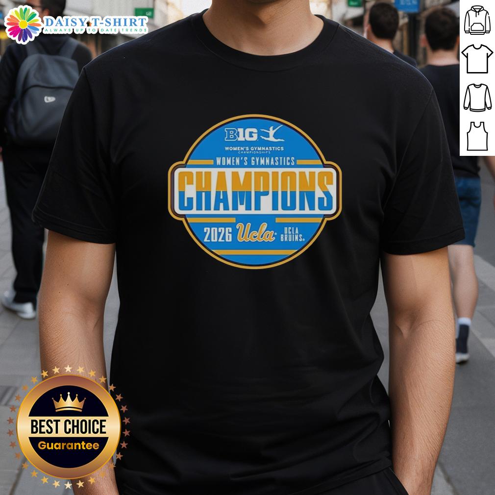 Nice Ucla Bruins Women'S Gymnastics Champions 2026 Logo T Shirt Alt Text: UCLA Bruins Women's Gymnastics Champions 2026 logo T-shirt featuring vibrant colors and dynamic design.