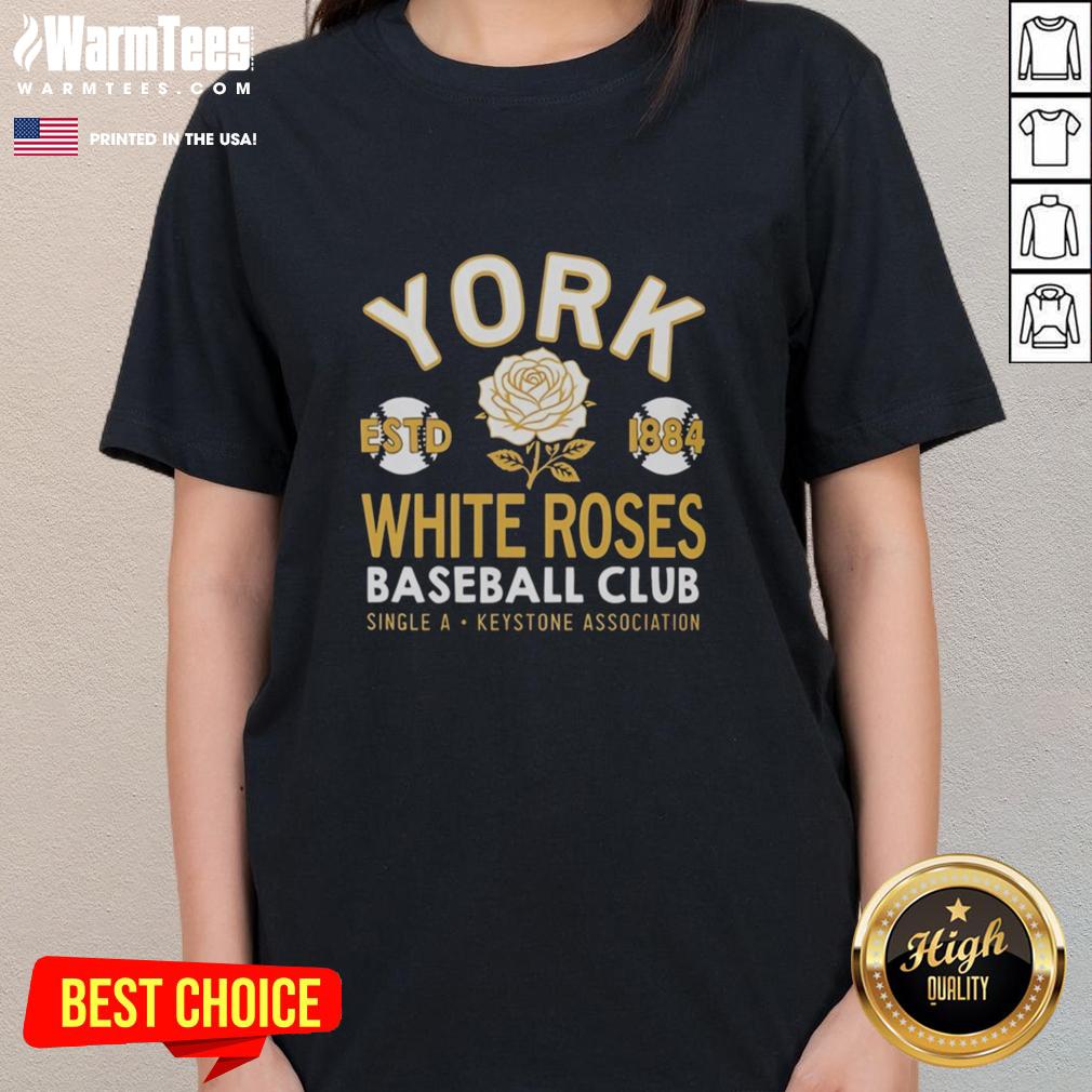 nice-york-white-roses-baseball-club-estd-1884-ladies-tee Alt Text: Nice York White Roses Baseball Club Estd 1884 Ladies Tee featuring vintage design and soft fabric for comfort.
