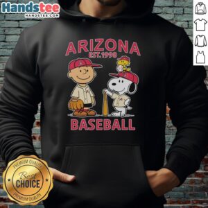 Cute Charlie Brown Snoopy And Woodstock With Arizona Diamondbacks Baseball Jersey Est 1998 T-Shirt - Image 2