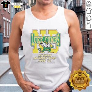 Alt Text: Exclusive Notre Dame tank top featuring Nice Luke Combs design, perfect for fans and summer outings.