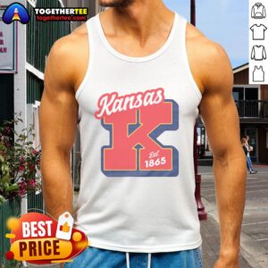 Alt Text: Heather red tank top featuring 'Nice Kansas Est. 1865' design, perfect for casual wear and Kansas pride.