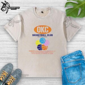 Alt Text: Oklahoma City Thunder Basketball Club washed t-shirt showcasing vibrant design and comfortable fit, perfect for fans.