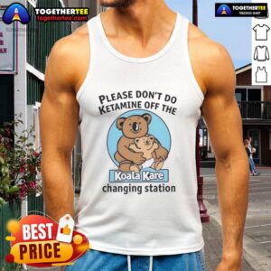 Hot 'Please Dont Do K-Tamine' tank top on a Koala Kare changing station, featuring a playful and vibrant design.