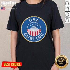 Official USA Curling Winter Olympics Ladies Tee showcasing team colors and logo, perfect for fans and athletes.