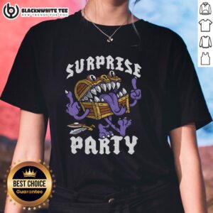 Alt Text: Ladies tee featuring a Nice Surprise Party Mimic Chest design, perfect for gaming enthusiasts and party lovers.