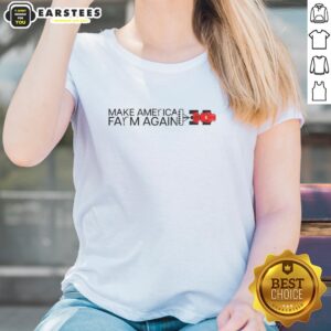 Official Make America Farm Again Combine Harvester Ladies Tee featuring a stylish design for farming enthusiasts.