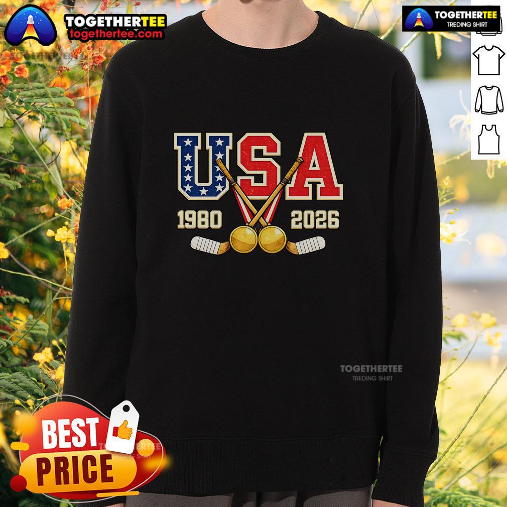 Official 1980 And 2026 Hockey Vintage Usa Champions Sweatshirt Vintage USA Champions sweatshirt featuring 1980 and 2026 hockey designs, perfect for sports fans and collectors.