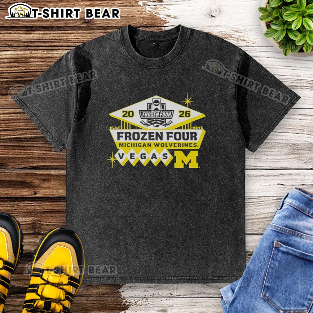 Official 2026 Men's Ice Hockey Frozen Four Bound Michigan Wolverines Washed T-Shirt Official 2026 Men's Ice Hockey Frozen Four Bound Michigan Wolverines washed t-shirt featuring team logo and vibrant colors.