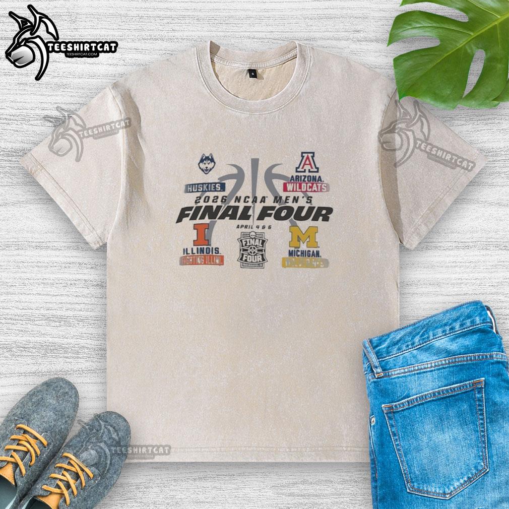 official-2026-ncaa-mens-final-four-washed-t-shirt Official 2026 NCAA Men's Final Four washed t-shirt featuring vibrant team colors and logo, perfect for fans.