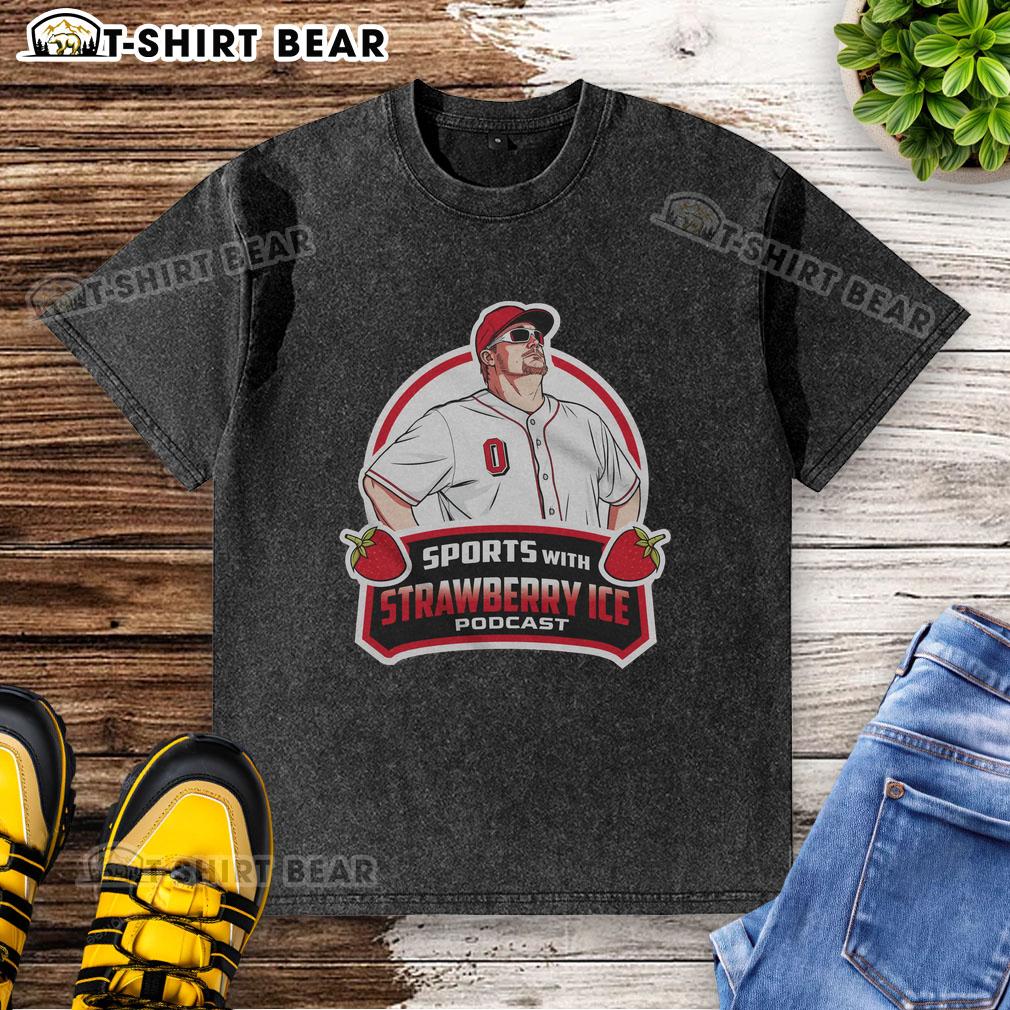 Official Baseball With Strawberry Ice Washed T Shirt Official baseball featuring a strawberry ice design on a washed T-shirt, perfect for casual summer wear.