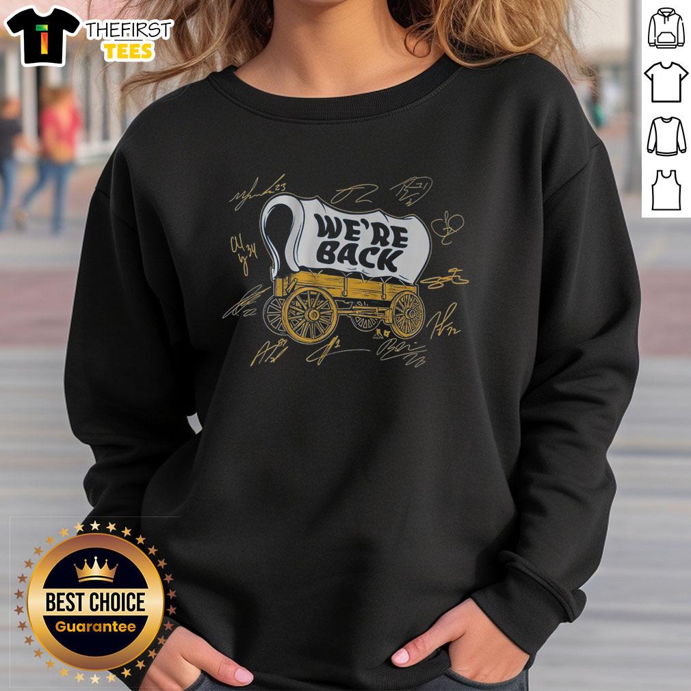 official-buffalo-hockey-wagon-were-back-sweatshirt Official Buffalo Hockey Wagon We're Back sweatshirt featuring team colors and logo, perfect for fans and cold game days.
