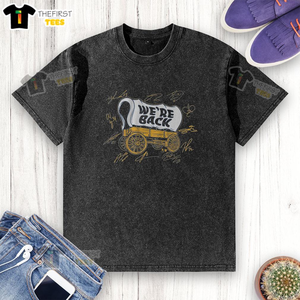 official-buffalo-hockey-wagon-were-back-washed-t-shirt Official Buffalo Hockey Wagon We're Back Washed T-Shirt featuring a vintage design perfect for fans of Buffalo hockey.