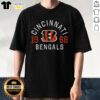 Alt Text: Official Cincinnati Bengals Heritage Print T-Shirt featuring vintage design and team logo for fans and collectors.