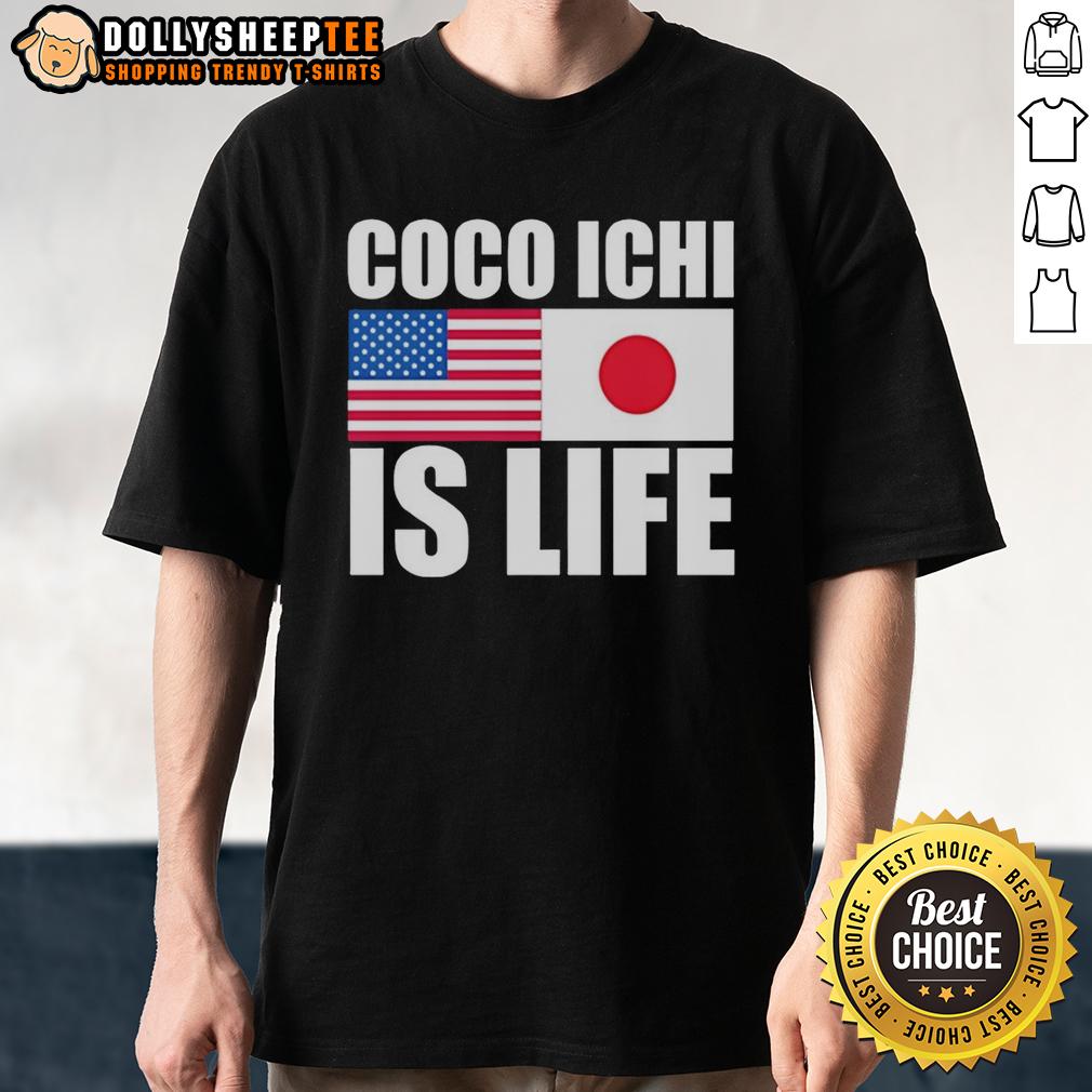 Official Coco Ichi Is Life American And Japan Flag T Shirt Official Coco Ichi Is Life T-Shirt featuring American and Japan flags, perfect for fans of both cultures.