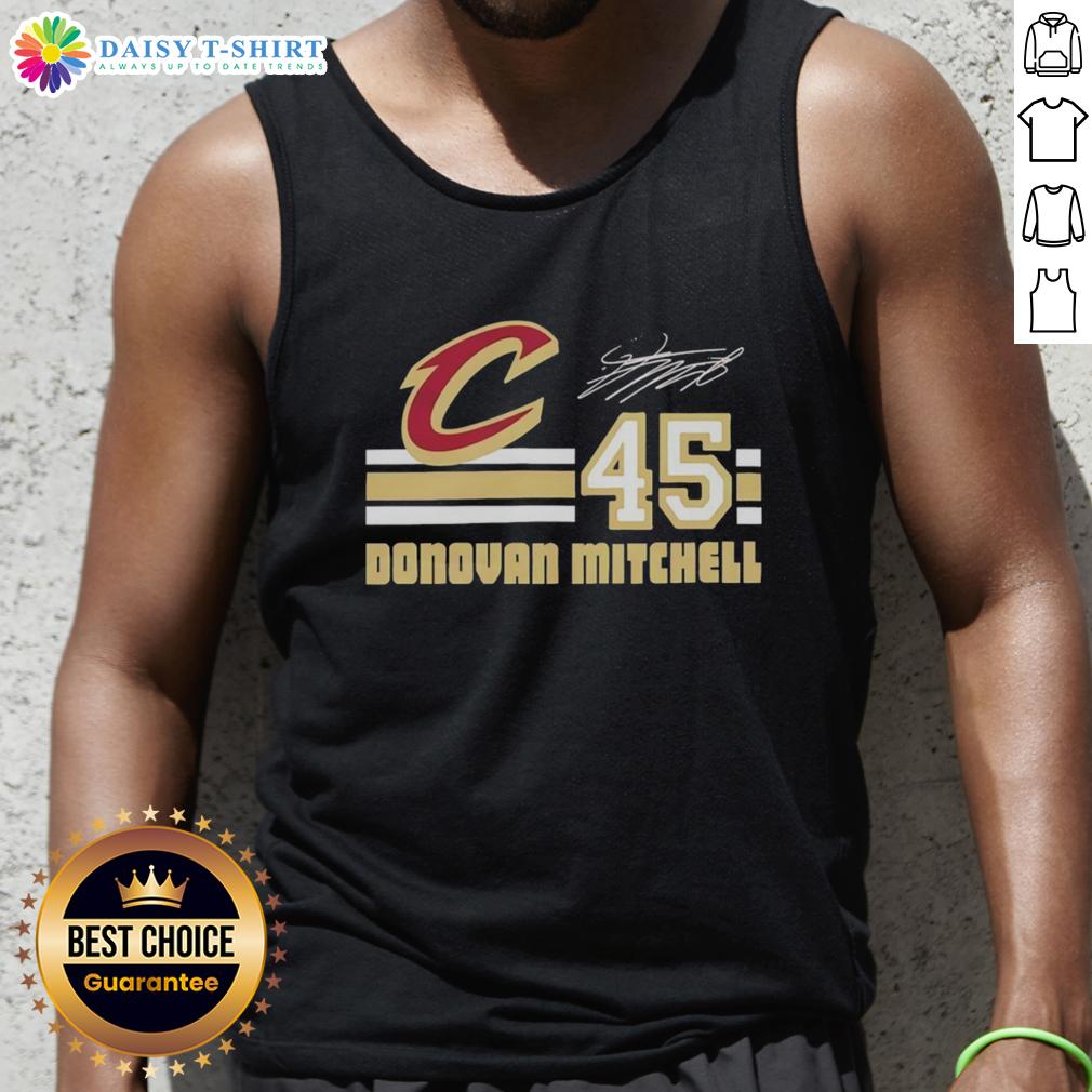 Official Donovan Mitchell Cleveland Cavaliers Signature Name And Number Tank Top Official Donovan Mitchell Cleveland Cavaliers signature name and number tank top showcasing team pride and style.
