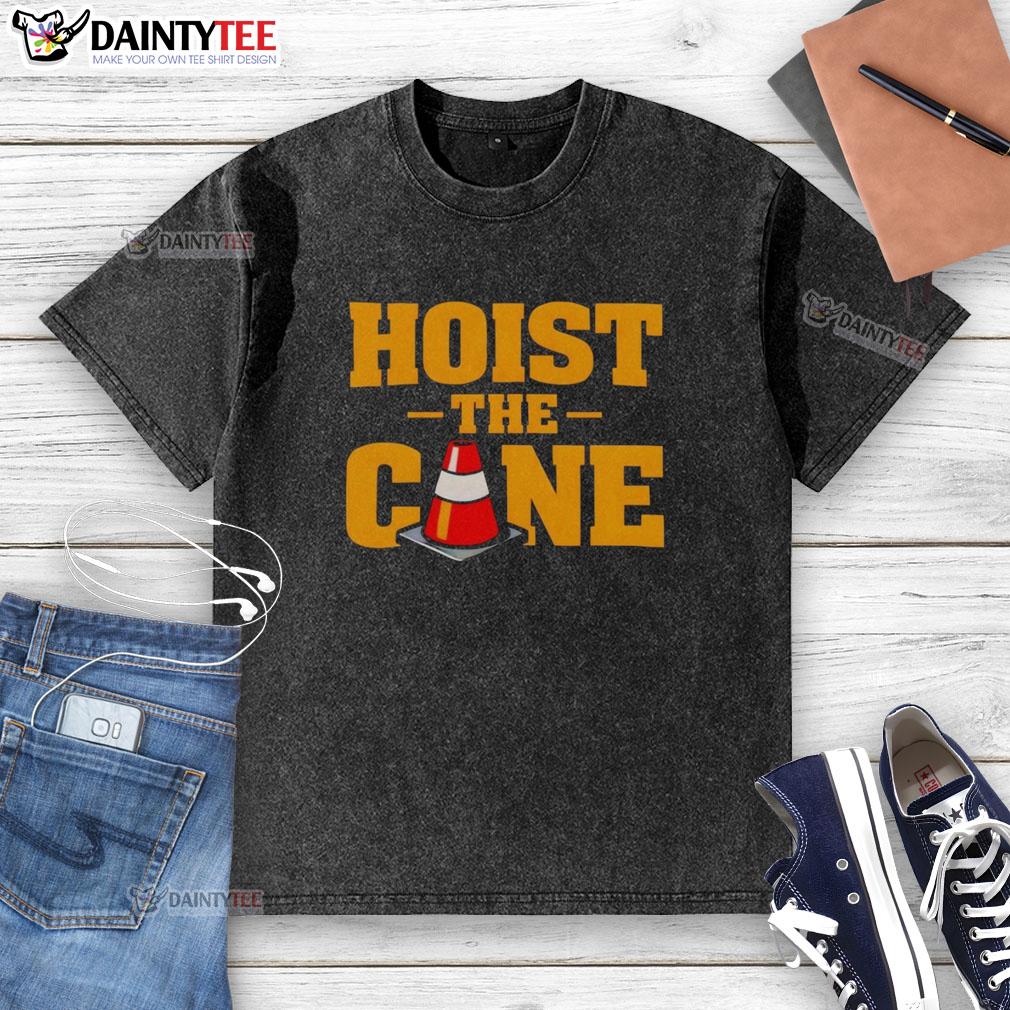 official-hoist-the-cone-bold-typography-sports-fan-graphic-washed-t-shirt Official Hoist The Cone Bold Typography Sports Fan Graphic on a Washed T-Shirt, perfect for game day attire.