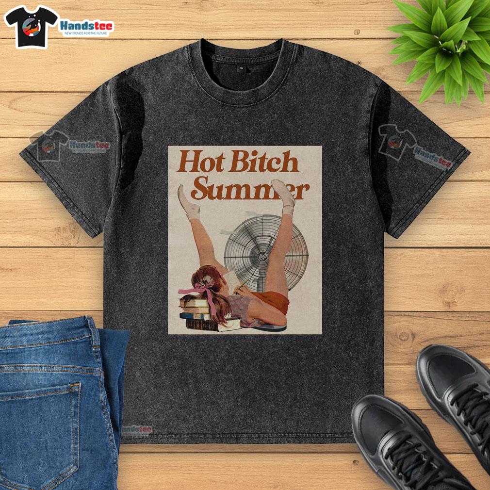 official-hot-bitch-summer-vintage-poster-washed-t-shirt Official Hot Bitch Summer vintage poster design on a washed t-shirt, perfect for summer fashion enthusiasts.