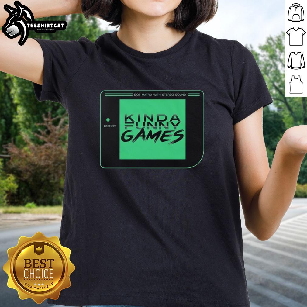 official-kinda-funny-games-dot-matrix-with-stereo-sound-ladies-tee Official Kinda Funny Games dot matrix graphic on a women's tee with stereo sound design, perfect for gamers.