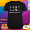 Official LGBT Liberty Guns Beer Tits Icon Meme T-Shirt featuring bold graphics celebrating freedom and pride.