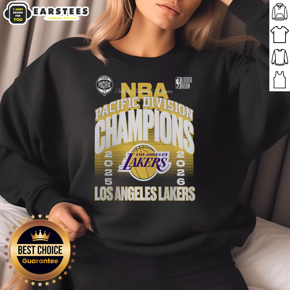 official-los-angeles-lakers-2026-pacific-division-champions-locker-room-sweatshirt Alt Text: Official Los Angeles Lakers 2026 Pacific Division Champions locker room sweatshirt featuring team colors and logo.