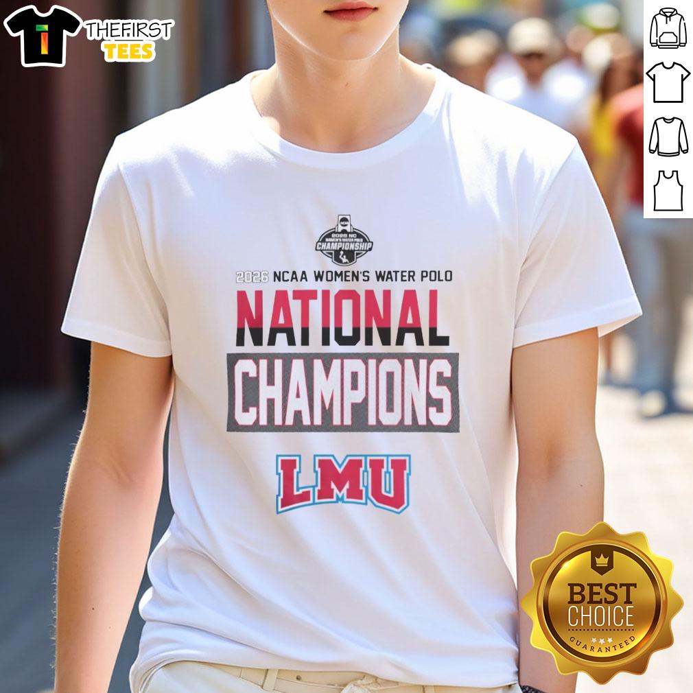 official-loyola-marymount-lions-2026-nc-womens-water-polo-national-champions-t-shirt-1 Alt Text: Official Loyola Marymount Lions 2026 Women's Water Polo National Champions T-Shirt in navy blue with logo.