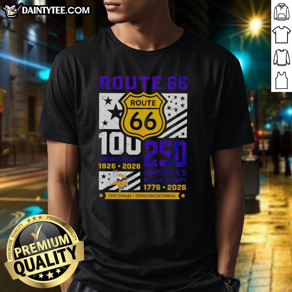 official-minnesota-vikings-route-66-centennial-100th-anniversary-1926-2026-250th-america-anniversary-t-shirt Official Minnesota Vikings Route 66 Centennial 100th Anniversary T-Shirt celebrating 250th America Anniversary 1926-2026.