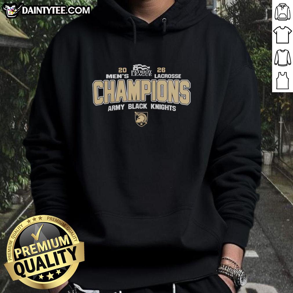 official-ncaa-army-black-knights-2026-mens-lacrosse-patriot-league-tournament-champions-hoodie Official NCAA Army Black Knights 2026 Men's Lacrosse Patriot League Tournament Champions Hoodie in black.