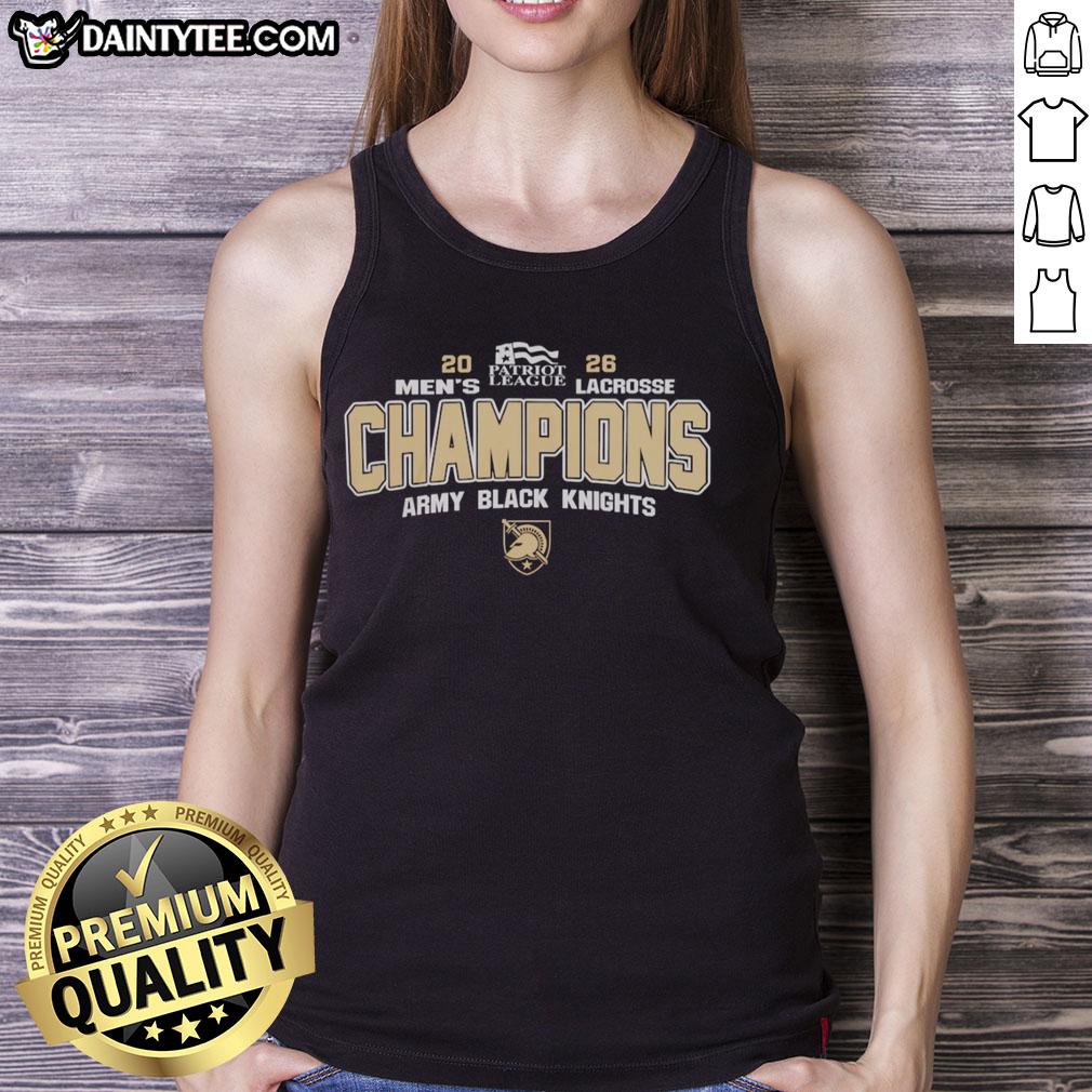 official-ncaa-army-black-knights-2026-mens-lacrosse-patriot-league-tournament-champions-tank-top Official NCAA Army Black Knights 2026 Men's Lacrosse Patriot League Tournament Champions tank top in black design.