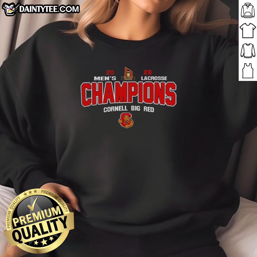 official-ncaa-cornell-big-red-2026-ivy-league-mens-lacrosse-tournament-champions-sweatshirt Alt Text: Official NCAA Cornell Big Red 2026 Ivy League Men's Lacrosse Tournament Champions sweatshirt in red and white design.