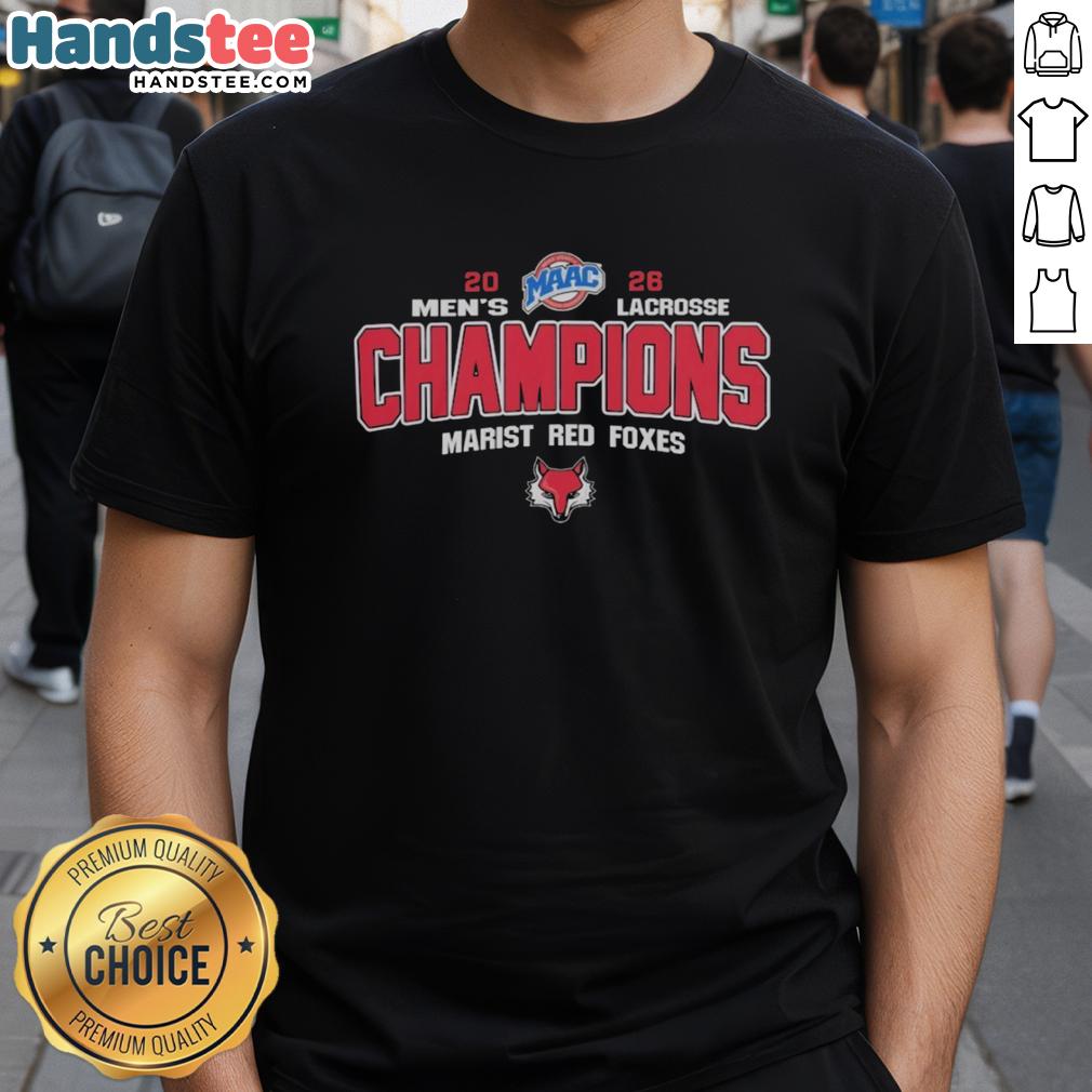 official-ncaa-marist-red-foxes-2026-maac-mens-lacrosse-tournament-champions-t-shirt Alt Text: Official NCAA Marist Red Foxes 2026 MAAC Men's Lacrosse Tournament Champions T-Shirt in team colors.