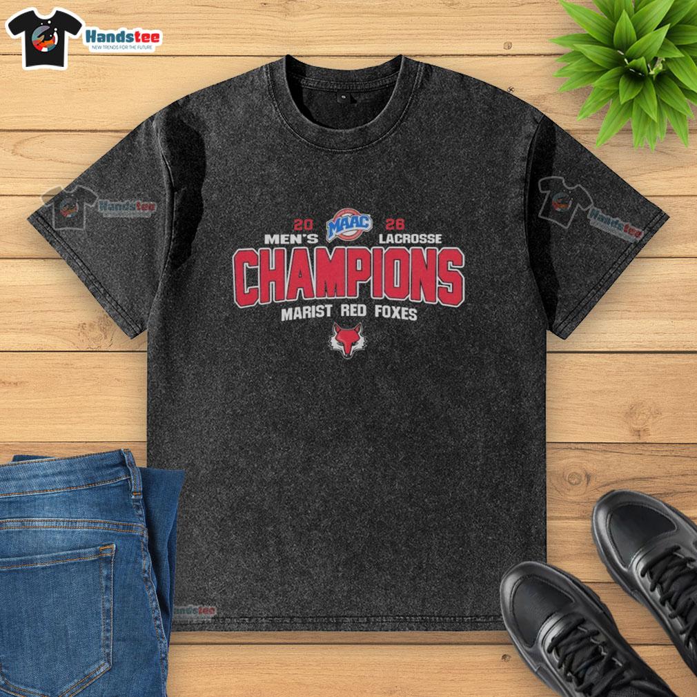 official-ncaa-marist-red-foxes-2026-maac-mens-lacrosse-tournament-champions-washed-t-shirt 2026 MAAC Men's Lacrosse Tournament Champions Marist Red Foxes Official T-Shirt in washed style, showcasing team pride.